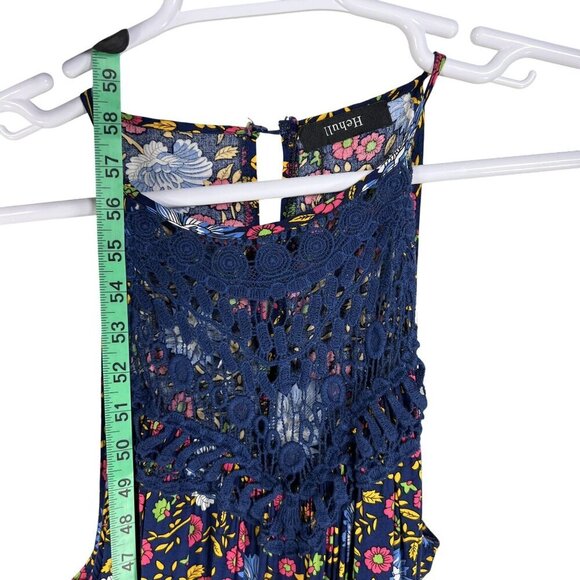 Hehull Womens 2X Floral Maxi Crochet Halter Dress Pockets Bohemian Bloomcore - Picture 12 of 16
